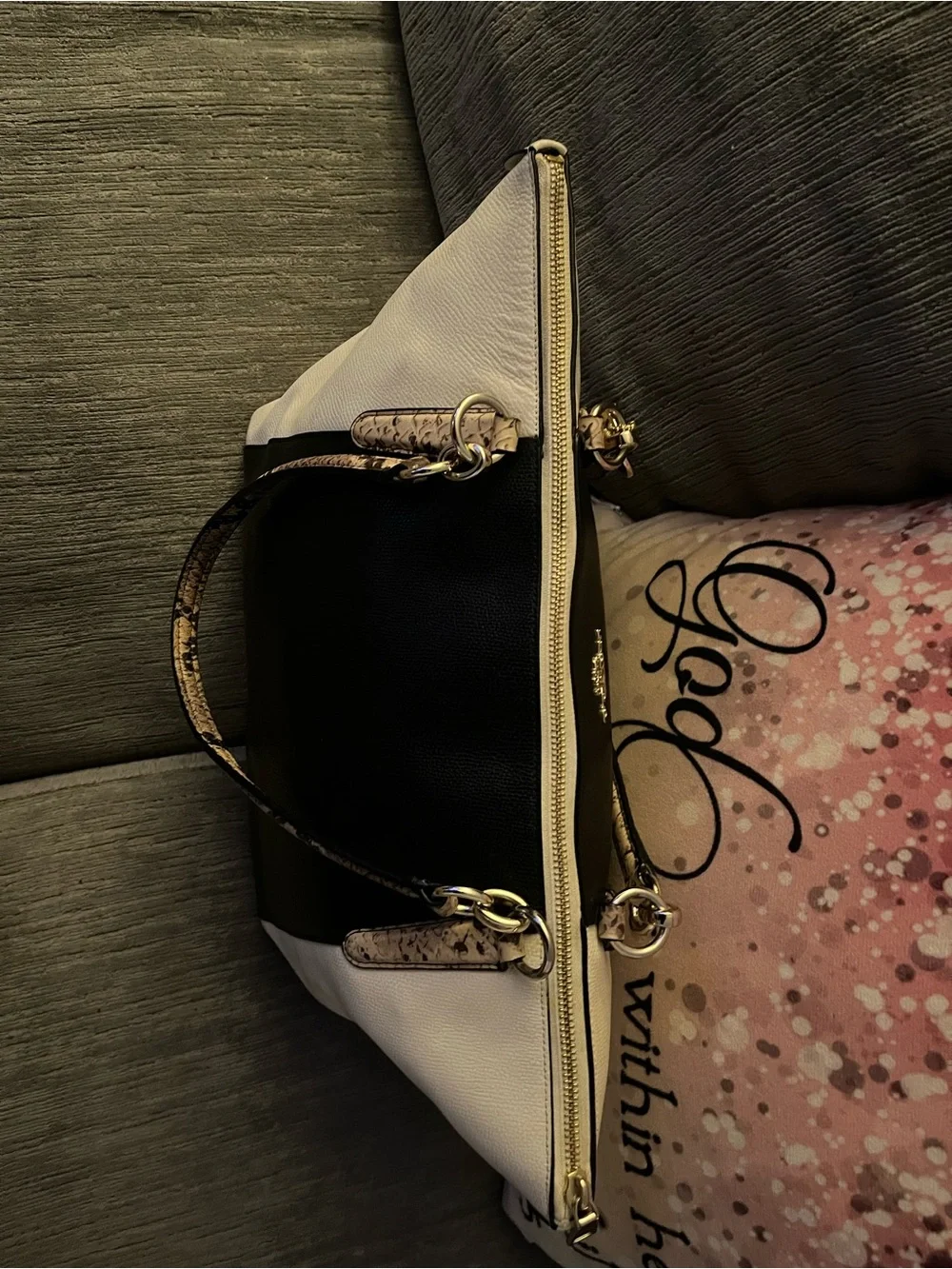 Coach Two-Tone Black and White Shoulder Tote with Gold Hardware
